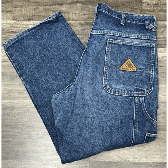 Bulwark FR Jeans Mens 38x30 Blue Fire Resistant Carpenter Straight Work Denim - Picture 1 of 4